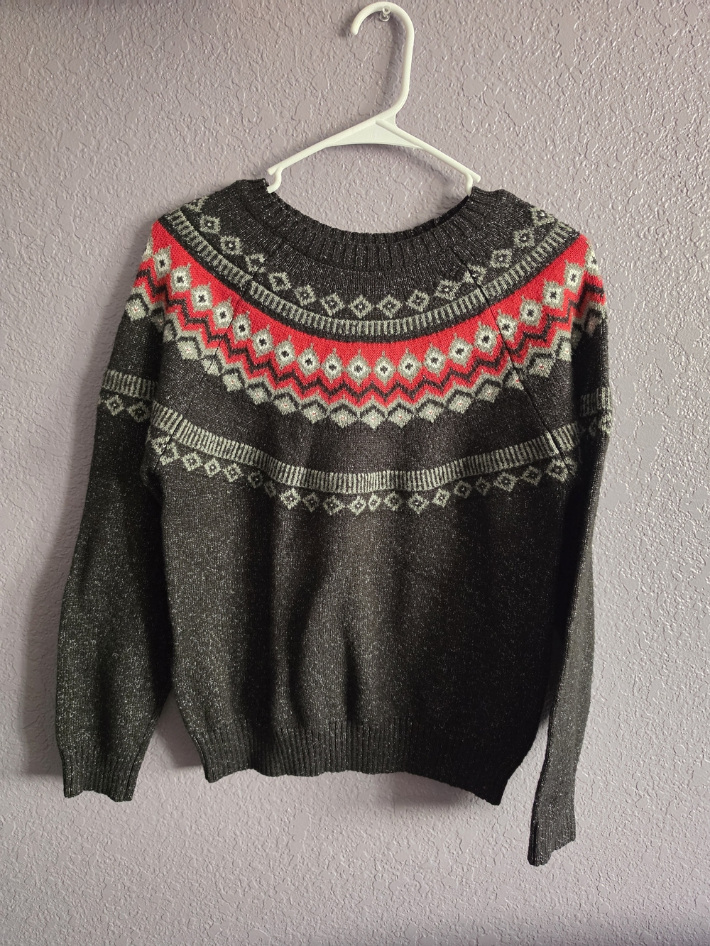 Weatherproof Dark Gray and Light Gray Fair Isle Knit Sweater